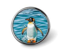 Happy Penguin in the water Lapel Pin Fashion Brooch Pin Cute Button Badges Round Button Pins Enamel Pins Metal Pins back for Hat Shirt Clothing Bags Decoration