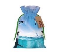 Happy Penguin in the water Print Birthday Gifts Wrap Bag Unique Drawstring Gifts Bag Canvas Bags for Party Wedding Present,1 Piece M