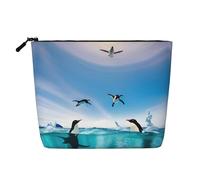 Happy Penguin in The Water Print Purse Cosmetic Travel Bag for Toiletries with Zipper Reusable Multipurpose Organizer