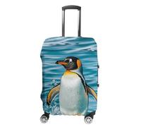 Happy Penguin in The Water Suitcase Covers Luggage Protector - Travel Elastic Baggage Case Protective, Washable Anti-scratch Large Suit Case Cover for Suitcases Fits 19-32 Inch Luggages, white, Small