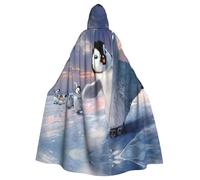 Happy Penguin Print Adults Hooded Cloak, Halloween Robe Hooded Cape Witch Wizard Cosplay Costumes For Men Women