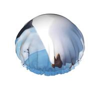Happy Penguin -Print Extra Large Waterproof Shower Cap-Double Layer Protection For Long/Curly Hair