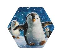 Happy Penguin Print Leather Coaster Set of 6, Hexagon Coasters Table Decorative Coffee Cup Beverage Coasters Wine Beer Bar Coasters for Hot Drinks Table Protection