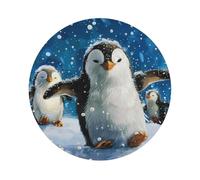 Happy Penguin Print Leather Coaster Set of 6, Round Shape Coasters Table Decorative Coffee Cup Beverage Coasters Wine Beer Bar Coasters for Hot Drinks Table Protection