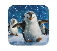 Happy Penguin Print Leather Coaster Set of 6, Square Coasters Table Decorative Coffee Cup Beverage Coasters Wine Beer Bar Coasters for Hot Drinks Table Protection