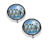 Happy Penguin Print Pill Box 3 Compartment Medicine Pill Case,Portable for Pocket Or Purse Pill Organizer Decorative Metal Medicine Vitamin Organizer Unique Gift