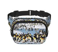 Happy Penguin Print Square Double Layer functionality Waist Bag Unisex Crossbody Pack Travel Workout, Black, One Size