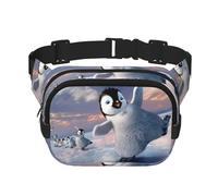 Happy Penguin Print Unisex Square Double Layer Waist Bag Trendy Crossbody Fanny Pack Travel Workouts, Black, One Size