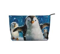 Happy Penguin Printed Makeup Bag Corduroy Travel Cosmetic Bags Cosmetic Case Toiletry Bag Organizer for Women Mom Girls