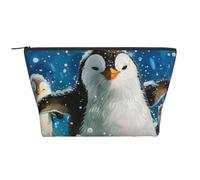 Happy Penguin Printed Travel Makeup Bag Trapeze Cosmetic Bag Makeup Case Toiletry Bag Organiser for Women