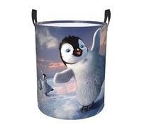 Happy Penguin Printing Personalized Circular Dirty Clothes Hamper â€“ Standable Design, Works In Bathroom & Closet
