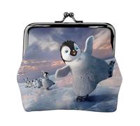 Happy Penguin Women's Leather Kiss-Lock Coin Purse,Double-Sided Full Print Pattern,Ultra-Fine Fiber Leather,Small Clutch Wallet for Cash,Cards,Coins