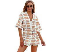 Happy Penis Dick Sweet Bacon Wrapped Women Bathrobe Soft Kimono Dressing Gowns Nightdress Short Robe Sleepwear XL