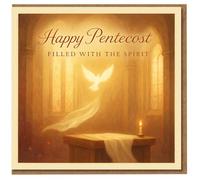 Happy Pentecost Card - Dove and Candle in Sunlit Chapel - Filled with the Spirit - Religious Christian Greeting Card