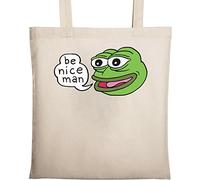 Happy Pepe The Frog Be Nice Man Natural Ecological Cotton Tote Bag Beige