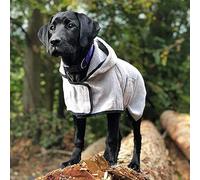 Happy Pet Groom Microfibre Drying Dog Coat in Grey Small Highly Absorbent Hooded Warm After Bath Walk Swim Durable Adjustable Easy Fit for All Breeds