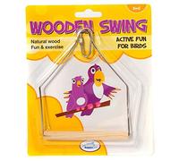 Happy Pet Wooden Bird Swing Natural Durable Indoor Sturdy Hanging Toy Cage Accessory Fun Playing Exercise Perch for Parrots Finches and Canaries 16cm