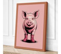 Happy Pig Cartoon Canvas Wall Art Print 24x16 Inch (61 x 41 cm)