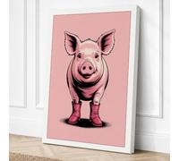 Happy Pig Cartoon Canvas Wall Art Print 24x16 Inch (61 x 41 cm)
