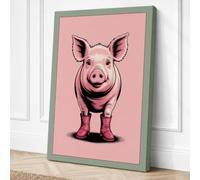 Happy Pig Cartoon Canvas Wall Art Print 30x20 Inch (76 x 51 cm)