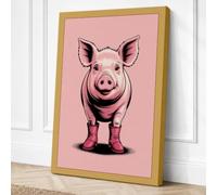 Happy Pig Cartoon Canvas Wall Art Print 36x24 Inch (91 x 61 cm)