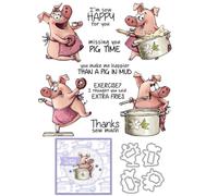 Happy Pig Donuts Stamps and Cutting Dies for Card Making DIY Transparent Silicone Clear Stamp and Metal Die Cuts Sets for Scrapbooking Paper Greeting Cards Decor Seals Craft Supplies