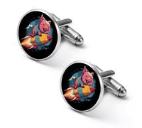 Happy Pig Lying on The Rocket Alloy Cufflinks Men's Classic Cuff Link Fashion Shirt Accessories for Business Party Wedding 1.7cm