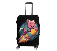 Happy Pig Lying on The Rocket Luggage Case Cover Protective Suitcase Covers Anti Scratch Baggage Washable Fits 19-32 Inch S