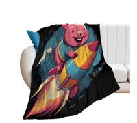 Happy Pig Lying on The Rocket Soft Flannel Blanket 250g