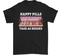 Happy Pills Antidepressants Dogs Mens T-Shirt 100% Cotton Black 5XL