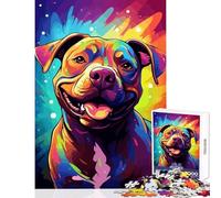 Happy Pitbull Dog Pit Bull Jigsaw Puzzle 1000 Piece for Teenagers Serene Peaceful Play Activity Peaceful Calm Stress Relief (38X52cm)