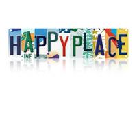 Happy Place Metal Sign, Funny Wall Art, Garden Decor, Vintage Rectangle Metal Signs For Front Door, Kitchen, Man Cave, Home Bar, Garden Wall Decorations Outside, 15.8x3.9 Inch