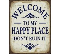 Happy Place Vintage Metal Tin Sign | Novelty Man Cave Decor, Kitchen, Garage, Shed | Rude Retro Father's Day Gift, 30cm x 20 cm, Made in the UK