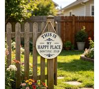 Happy Place - Vintage Statement Metal Sign, Hanging Decorative Signs & Plaques, "This Is My Happy Place Don't F**k It Up" Rustic Farmhouse Wall Decor, for Front Door Home Office