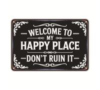 Happy Place Vintage Statement Tin Metal Sign Decorative Hanging Signs Plaques Funny Rustic Style for Home Patio Farm Coffee Bar Wall Decor (30X40CM) (C)