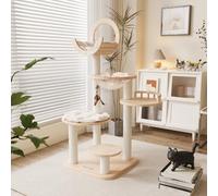 Happy&Polly Solid Wood Cat Tree - 145cm Multi-Level Building Block Cat Tower with Cozy Hammock, Sisal Scratching Posts, Padded Platform, 4 Install Modes, Large Cat Activity Center for Indoor Cats