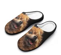 Happy Pomeranian Dog Breathable Slippers Women Slip On Winter Warm House Slippers Shoes Bedroom 7-8(39-40