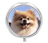 Happy Pomeranian Pill Box Small Round Pill Case Portable Travel Pill Container Multi-Functional Moisture Proof Metal Medicine Pill Organizer Box for Vitamins Fish Oil