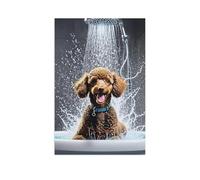 Happy poodle in the shower，Jigsaw Puzzles for Adults 1000 Piece, Classic Puzzle Teens Boys Girls Puzzles Sturdy Tight Fitting Pieces,Letters On Back for Ideal Challenging And Gift（38x26cm）-AK86