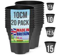 Happy Pots - 10cm Gloss Black - Pack of 20 Premium Plastic Plant Pots - Reusable Flower Pots for Indoor/Outdoor Home Décor Gardening - Round, Heavy Duty, UV Resistant, Recyclable - Made in UK