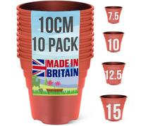 Happy Pots - 10cm Gloss Terracotta - Pack of 10 Premium Plastic Plant Pots - Reusable Flower Pots for Indoor/Outdoor Home Décor Gardening - Round, Heavy Duty, UV Resistant, Recyclable - Made in UK