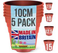 Happy Pots - 10cm Gloss Terracotta - Pack of 5 Premium Plastic Plant Pots - Reusable Flower Pots for Indoor/Outdoor Home Décor Gardening - Round, Heavy Duty, UV Resistant, Recyclable - Made in UK