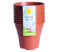 Happy Pots - 12.5cm Gloss Terracotta - Pack of 10 Premium Plastic Plant Pots - Reusable Flower Pots for Indoor/Outdoor Home Décor Gardening - Round, Heavy Duty, UV Resistant, Recyclable - Made in UK