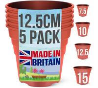 Happy Pots - 12.5cm Gloss Terracotta - Pack of 5 Premium Plastic Plant Pots - Reusable Flower Pots for Indoor/Outdoor Home Décor Gardening - Round, Heavy Duty, UV Resistant, Recyclable - Made in UK