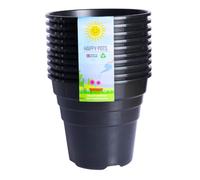 Happy Pots - 15cm Gloss Black - Pack of 10 Premium Plastic Plant Pots - Reusable Flower Pots for Indoor/Outdoor Home Décor Gardening - Round, Heavy Duty, UV Resistant, Recyclable - Made in UK