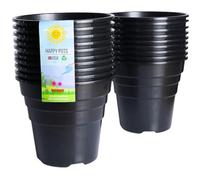 Happy Pots - 15cm Gloss Black - Pack of 20 Premium Plastic Plant Pots - Reusable Flower Pots for Indoor/Outdoor Home Décor Gardening - Round, Heavy Duty, UV Resistant, Recyclable - Made in UK