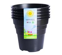 Happy Pots - 15cm Gloss Black - Pack of 5 Premium Plastic Plant Pots - Reusable Flower Pots for Indoor/Outdoor Home Décor Gardening - Round, Heavy Duty, UV Resistant, Recyclable - Made in UK