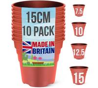 Happy Pots - 15cm Gloss Terracotta - Pack of 10 Premium Plastic Plant Pots - Reusable Flower Pots for Indoor/Outdoor Home Décor Gardening - Round, Heavy Duty, UV Resistant, Recyclable - Made in UK