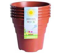 Happy Pots - 15cm Gloss Terracotta - Pack of 5 Premium Plastic Plant Pots - Reusable Flower Pots for Indoor/Outdoor Home Décor Gardening - Round, Heavy Duty, UV Resistant, Recyclable - Made in UK