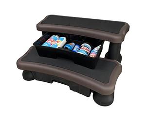 Happy Premium Hot Tub Steps with Storage Drawers for Chemicals Grey Black Brown (Brown)